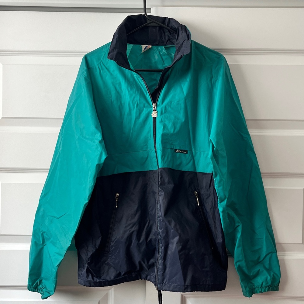 Vintage 90s Green & Navy Blue Full-Zip K-Way - Unisex M | Women’s L